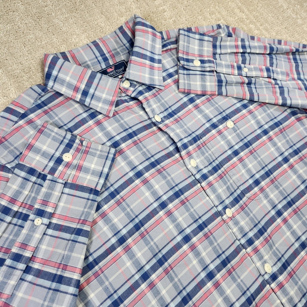 Vineyard Vines Shirt Men Medium Slim Longshore Cotton Linen Flannel Button Up
